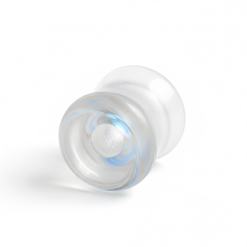 Glass double flare tunnel with auroroa borealis effect