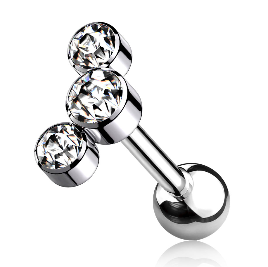 Internally threaded titanium barbell with 3 stones