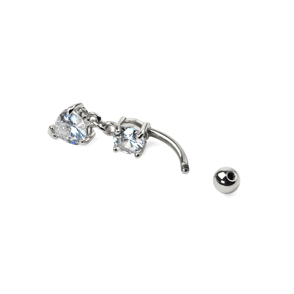 Belly button ring with heart-shaped stone dangle