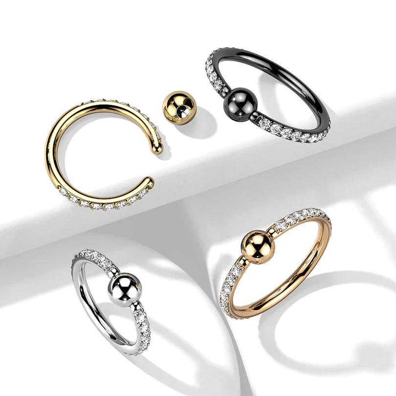 Titanium captive bead ring with CZ stones on each side