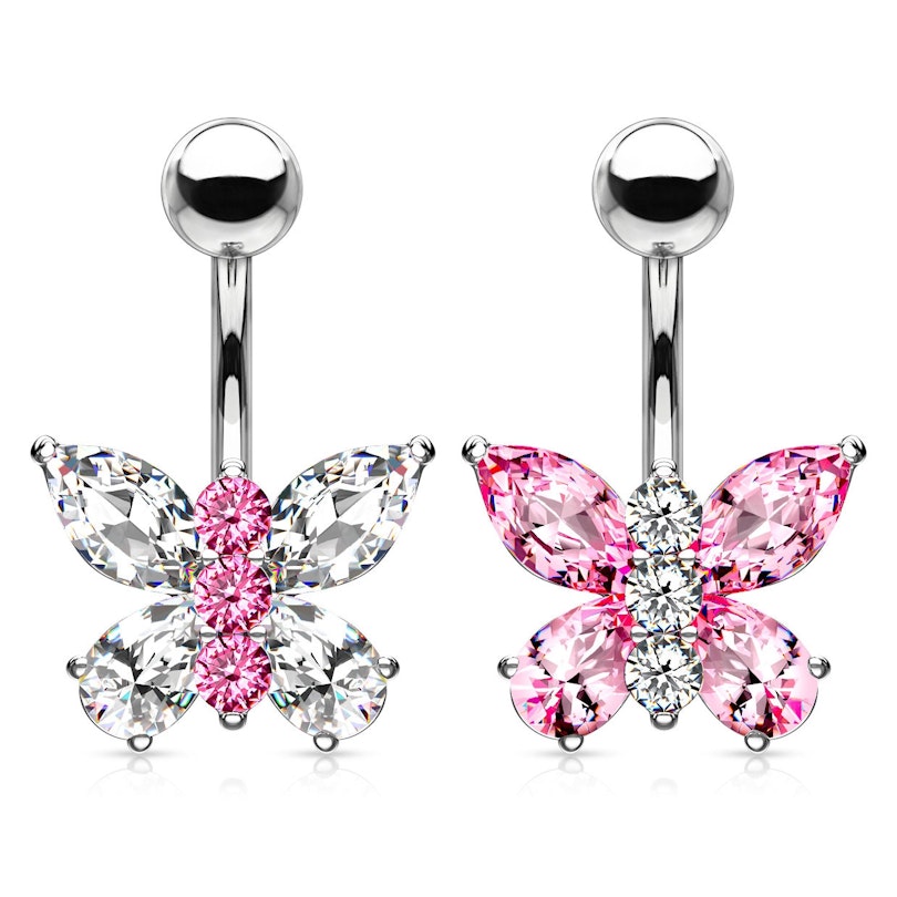Belly button ring with crystal butterfly