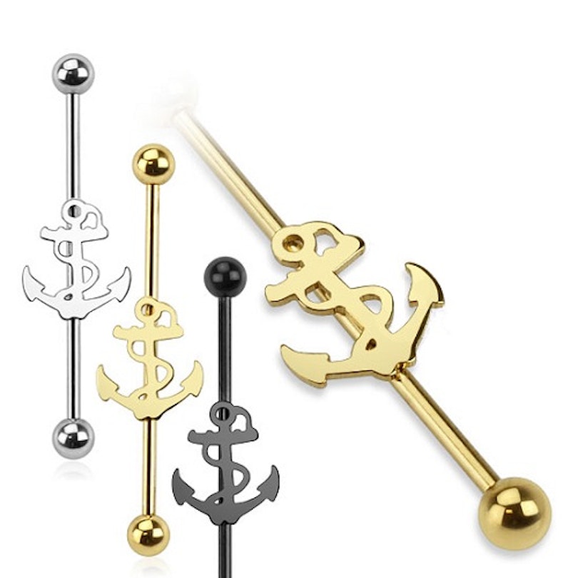 Industrial barbell with anchor charm