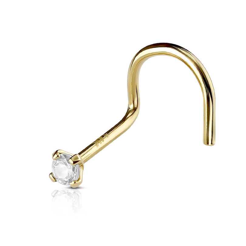Nose screw made of solid 14k gold with stone