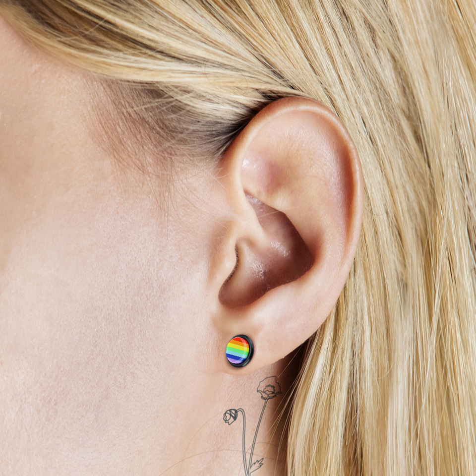 Fake Plugs Pride Regenbogen 2er Set - 8mm Ohrdehner Ohne Dehnung