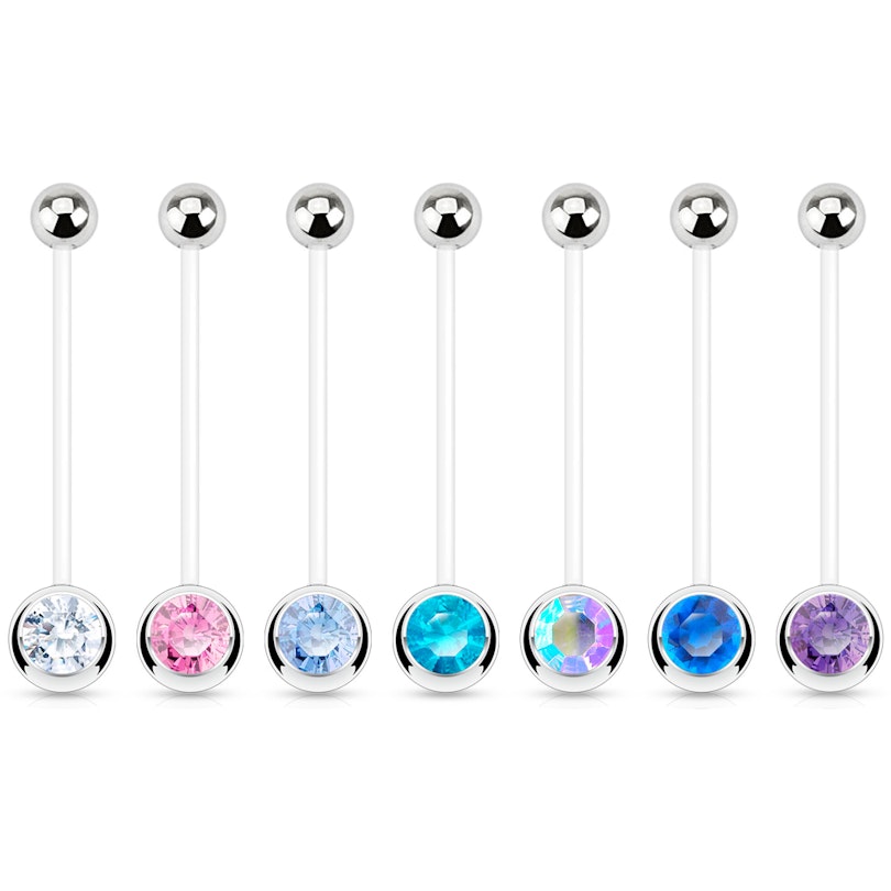 Pregnancy belly button ring with gem in a variety of colors