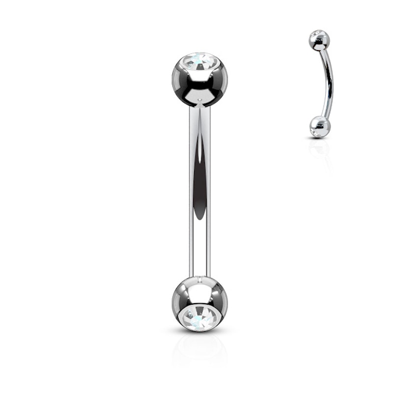Curved barbell made of titanium with bezel-set stones