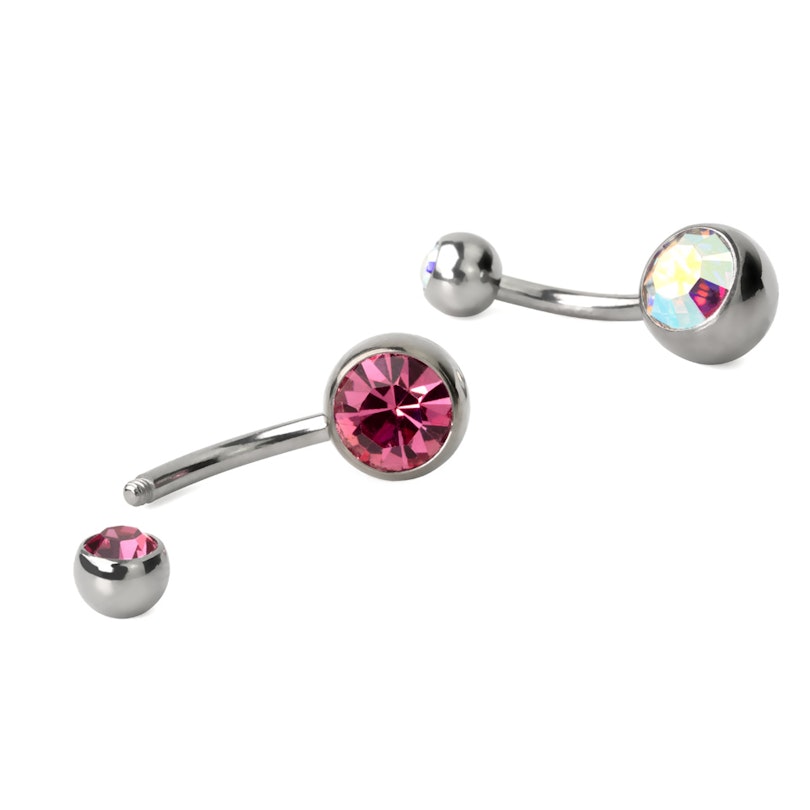 Belly button ring double jeweled made of surgical steel in a variety of colors