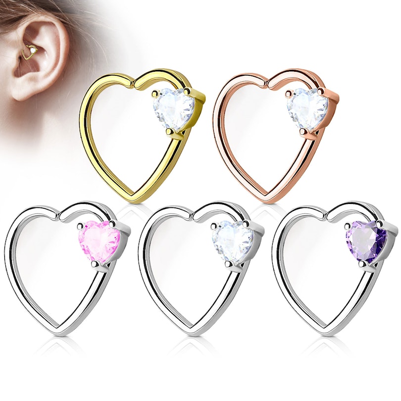 Ear piercing heart-shaped with studded heart charm